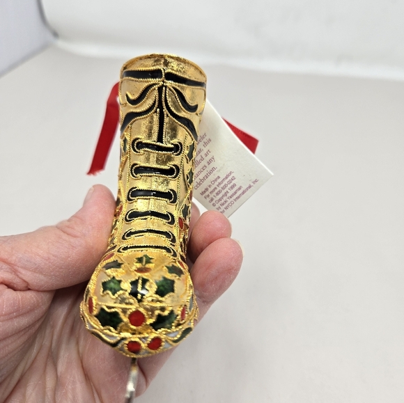 Nyco Christmas Ornament Cloisonne Enamal Ice Skating Shoe Holly Berries Leaves - Picture 6 of 12